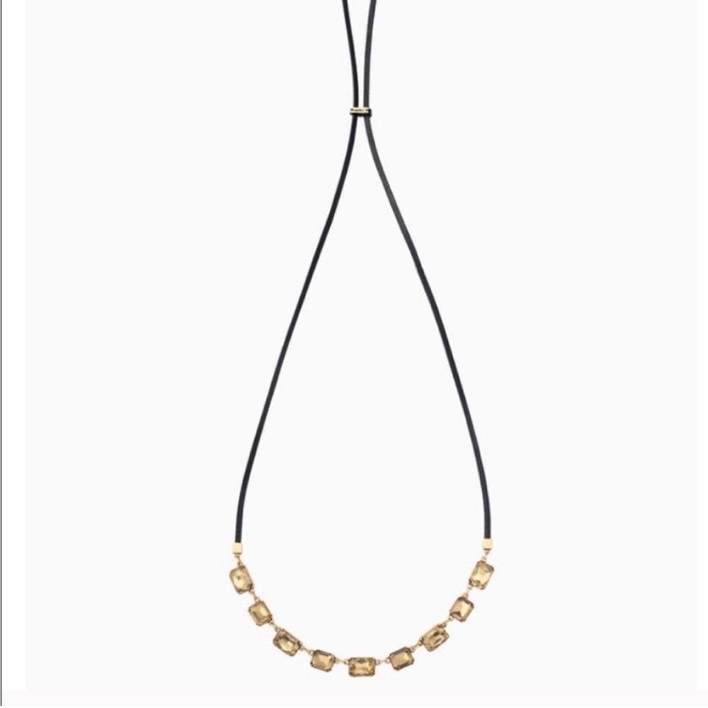 Stella & Dot - Reese Sparkle Necklace. Adjustable leather strap, gold tone